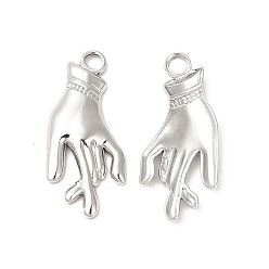 Stainless Steel Color 304 Stainless Steel Pendants, Hand Charms, Stainless Steel Color, 27x12x2.5mm, Hole: 3mm