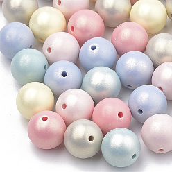 Mixed Color Spray Painted Style Acrylic Beads, Rubberized, Round, Mixed Color, 16mm, Hole: 3~4mm, about 230pcs/500g