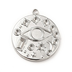 Stainless Steel Color 304 Stainless Steel Pendant Rhinestone Settings, Pendant Cabochon Settings, Flat Round with Eye, Stainless Steel Color, Tray: 4mm, Fit for 1.6mm Rhinestone, 20.5x18x2.5mm, Hole: 1.5mm