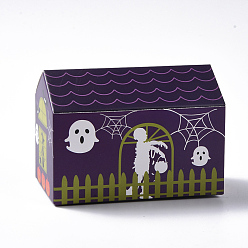Purple Halloween Haunted House Gift Boxes, Nougat Cookies Candy Boxes, for Halloween Party Favors, Purple, 11.3x6.55x8cm