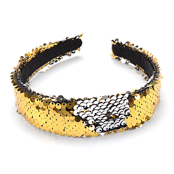 Gold Solid Cloth Hair Bands, Wide Hair Accessories for Women, with Glitter, Gold, 140~160x35mm
