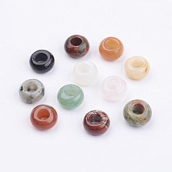 Pierre Mélangete Perles naturelles et synthétiques pierres précieuses, perles de trou de grand trou, rondelle, 14~15x7~10mm, Trou: 5~6mm