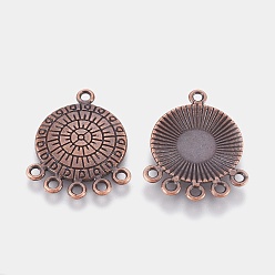 Red Copper Tibetan Style Alloy Chandelier Components Links, Lead Free & Nickel Free & Cadmium Free, Flat Round, Red Copper, 26x21x2mm, Hole: 2mm