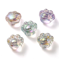 Couleur Mélangete Placage uv perles acryliques irisées arc-en-ciel, impression de patte de chat, couleur mixte, 16x18.5x13mm, Trou: 3mm