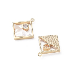 Real 18K Gold Plated Rack Plating Brass Shell Pendants, with Cubic Zirconia, Long-Lasting Plated, Rhombus Charms, Real 18K Gold Plated, 17x15x2.5mm, Hole: 1mm
