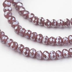 Old Rose Electroplate Glass Beads Strands,  Pearl Luster Plate, Faceted Rondelle, Old Rose, 3x2mm, Hole: 1mm, about 202pcs/strand, 17 inch
