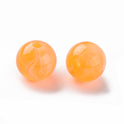 Orange Foncé Perles acryliques, pierre d'imitation, ronde, orange foncé, 10mm, Trou: 1.6mm, environ1000 pcs / 500 g