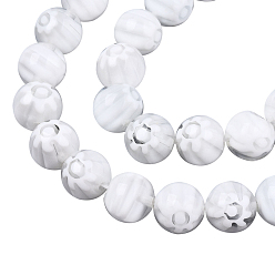 White Handmade Millefiori Glass Beads Strands, Round with Flower Pattern, White, 10mm, Hole: 1.2mm, about 36~38pcs/strand, 13.78 inch~14.88 inch(35cm~37.8cm)