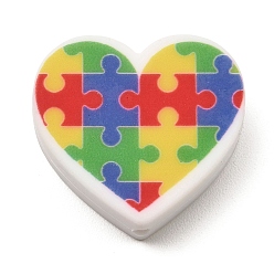 Others Heart Silicone Focal Beads, Chewing Beads For Teethers, DIY Nursing Necklaces Making, Puzzle, 26x28x8mm, Hole: 2mm