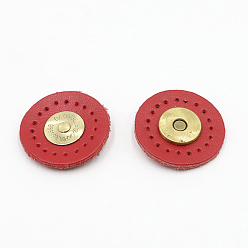 Dark Red Cattlehide Magnetic Buttons Snap Magnet Fastener, Flat Round, for Cloth & Purse Makings, Dark Red, 3x0.85cm