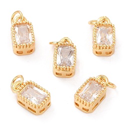 Clear Real 18K Gold Plated Brass Inlaid Cubic Zirconia Charms, with Jump Ring, Long-Lasting Plated, Rectangle, Clear, 9.5x5x3.5mm, Jump Ring: 4x0.5mm, 2.5mm Inner Diameter