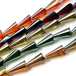 (52) Непрозрачная лаванда Гальванические стеклянные бусины, с покрытием цвета радуги, граненые, конус, разноцветные, 16x8 мм, отверстие : 1 мм