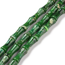 Verde Hilos de cuentas de jaspe imperial natural, teñido, palo de bambú, verde, 12x5 mm, agujero: 0.5 mm, sobre 34 unidades / cadena, 15.94'' (40.5 cm)