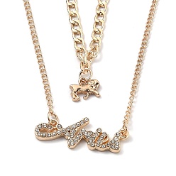 Aries Alloy Double Layered Necklaces, Pendant Necklaces, with Glass Rhinestone, Constellation/Zodiac Sign, Golden, Aries, Word: 30x12x2mm, 16.14 inch(41cm)