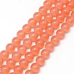 Coral Baking Painted Glass Beads Strands, Imitation Opalite, Round, Coral, 6mm, Hole: 1.3~1.6mm, about 133pcs/strand, 31.4 inch