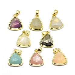 Mixed Stone Natural Mixed Stone Pendants, with Golden Tone Brass Findings, Triangle, Faceted, 14x11.5x4.5mm, Hole: 2.5x3.5mm