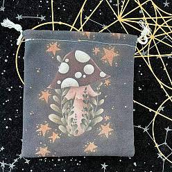 Champignons Stockage de cartes de tarot en tissu sacs à cordon, support de rangement de bureau de tarot, motif aux champignons, 18x13 cm