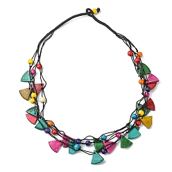 Colorful Dyed Natural Coconut Round & Fan Beaded Multi-strand Necklaces, Bohemian Jewelry for Women, Colorful, 26.38 inch(67cm)