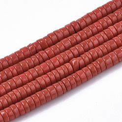 Orange Red Synthetic Turquoise Beads Strands, Dyed, Heishi Beads, Disc, Orange Red, 4x1~2mm, Hole: 0.7mm, about 195~213pcs/strand, 14.96 inch~15.31 inch(38~38.9cm)