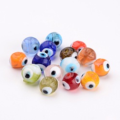 Mixed Color Handmade Lampwork Beads, Evil Eye, Round, Mixed Color, about 10mm in diameter, hole: 1mm