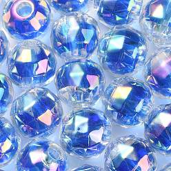 Royal Blue UV Plating Transparent Acrylic European Beads, Large Hole Beads, Round, Royal Blue, 13.5x13mm, Hole: 4mm