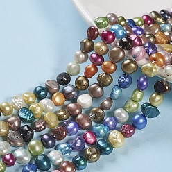 Mixed Color Dyed Natural Cultured Freshwater Pearl Beads Strands, Two Sides Polished, Mixed Color, 7~8x7~10x4~6mm, Hole: 0.8mm, about 44~45pcs/strand, 13.4 inch
