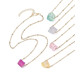 Mixed Color Dyed Natural Quartz Polygon Pendant Necklaces, with Golden 304 Stainless Steel Satellite Chains, Mixed Color, 16.14 inch(41cm)