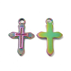 Rainbow Color Ion Plating(IP) 304 Stainless Steel Pendants, Cross Charm, Rainbow Color, 20.5x13.5x2mm, Hole: 1.8mm