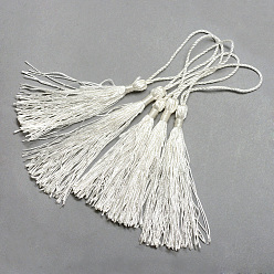 Blanc Décorations polyester pompon, décorations pendantes, blanc, 130x6 mm, gland: 70~90 mm