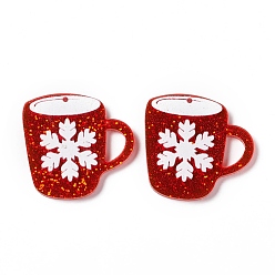 FireBrick Christmas Transparent Printed Acrylic Pendants, with Sequins, Cup with Snowflake, FireBrick, 30x31x2mm, Hole: 1.4mm