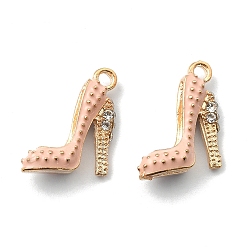 Pink 2Pcs Alloy Enamel Stilettos Pendants, Cadmium Free & Lead Free, with Rhinestone, High-heeled Shoes, Light Gold, Pink, 17.5x14x6mm, Hole: 2mm