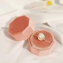 Персиковый Слойка Бархат кольца коробки, для свадьбы, футляр для хранения ювелирных изделий, шестиугольник, розовые, 5x5x4 см