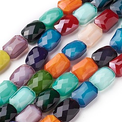 Mixed Color Glass Beads Strands, Faceted, Rectangle, Imitation Jade, Mixed Color, 14~14.5x10~10.5x6.5~7.5mm, Hole: 1~1.4mm, about 25pcs/strand, 13.7 inch~14.1 inch