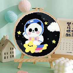 Panda Space Theme Punch Embroidery Supplies Kits, including Embroidery Fabric & Yarn, Instruction Sheet, Panda, 220mm