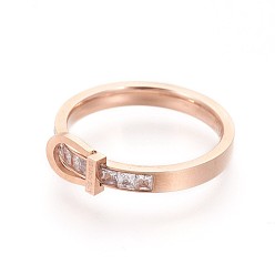 Real 18K Gold Plated 304 Stainless Steel Finger Rings, with Cubic Zirconia, Real 18K Gold Plated, 16~19mm, Size 6~9