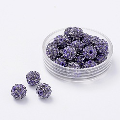 Tanzanite Pave Disco Ball Beads, Polymer Clay Rhinestone Beads, Grade A, Round, Tanzanite, PP12(1.8~1.9mm), 8mm, Hole: 1mm