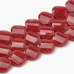 Красный Непрозрачные сплошные цветные стеклянные бусины, граненые, плоско-круглые, скрученный, красные, 14x6.5 мм, отверстие : 1 мм, около 25 шт / нитка, 113.77 дюйм (35 см)