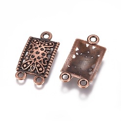 Red Copper Tibetan Style Alloy Chandelier Component Links, 3 Loop Connectors, Cadmium Free & Nickel Free & Lead Free, Rectangle, Red Copper, 23x12.5x3mm, Hole: 2mm