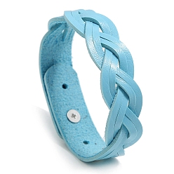 Light Sky Blue Imitation Leather Braided Cord Bracelets, with Alloy Finding, Light Sky Blue, 8-7/8 inch(22.5cm)
