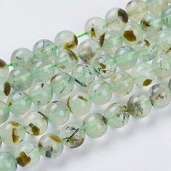 Prehnite Perles naturelles préhnite brins, ronde, vert pale, 8mm, Trou: 1mm
