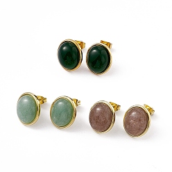 Mixed Stone Gemstone Oval Stud Earrings, Golden 304 Stainless Steel Jewelry for Women, 14x12mm, Pin: 0.7mm
