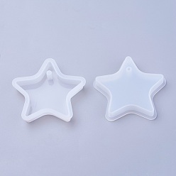 Blanc Moules en silicone pendant, moules de résine, pour la résine UV, fabrication de bijoux en résine époxy, étoiles, blanc, 69x57x12mm, Trou: 5mm