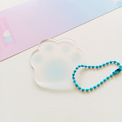 Light Cyan Gradient Color Transparent Acrylic Cat Paw Keychains, with Ball Chains, Light Cyan, 49x46x3mm, hole: 1.8mm
