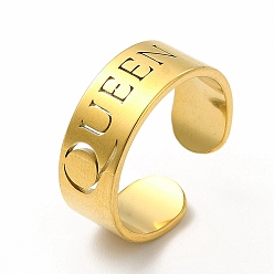 Chapado en Oro Real 18K Chapado en iones (ip) 304 anillo abierto de acero inoxidable word queen para mujer, real 18 k chapado en oro, tamaño de EE. UU. 6 1/4 (16.7 mm)