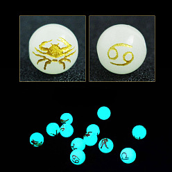 Cancer Perles de verre de style lumineux, brillent dans les perles sombres, rond avec motif douze constellations, cancer, 10mm