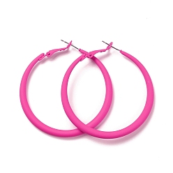 Hot Pink Alloy Big Hoop Earrings for Women, Spray Earrings with 925 Sterling Silver Pin, Hot Pink, 6 Gauge, 50x4mm, Pin: 0.6mm