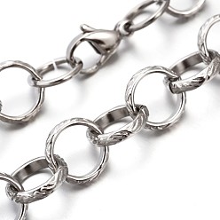 Stainless Steel Color 304 Stainless Steel Rolo Chains Bracelets, with Lobster Claw Clasps, Stainless Steel Color, 8-1/4 inch(210mm)