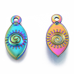 Rainbow Color Ion Plating(IP) 201 Stainless Steel Pendants, Horse Eye, Rainbow Color, 21x10x2.5mm, Hole: 1.6mm