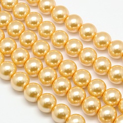 Orange Brins de perles rondes en verre teinté écologique, Grade a, cordon en coton fileté, orange, 14mm, Trou: 0.7~1.1mm, Environ 30 pcs/chapelet, 15 pouce