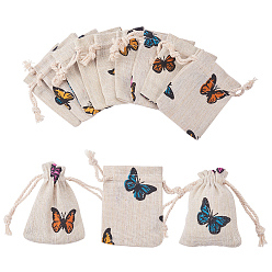 Wheat Polycotton(Polyester Cotton) Packing Pouches Drawstring Bags, with Printed Butterfly, Wheat, 14x10cm